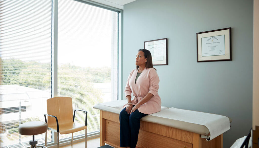 Woman waiting in health care office