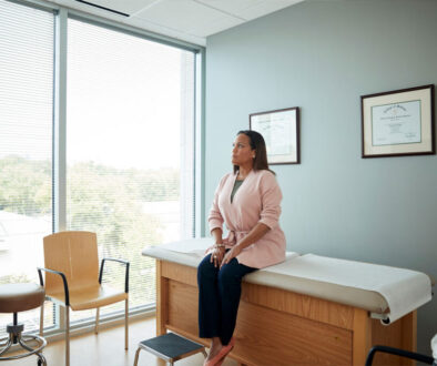 Woman waiting in health care office