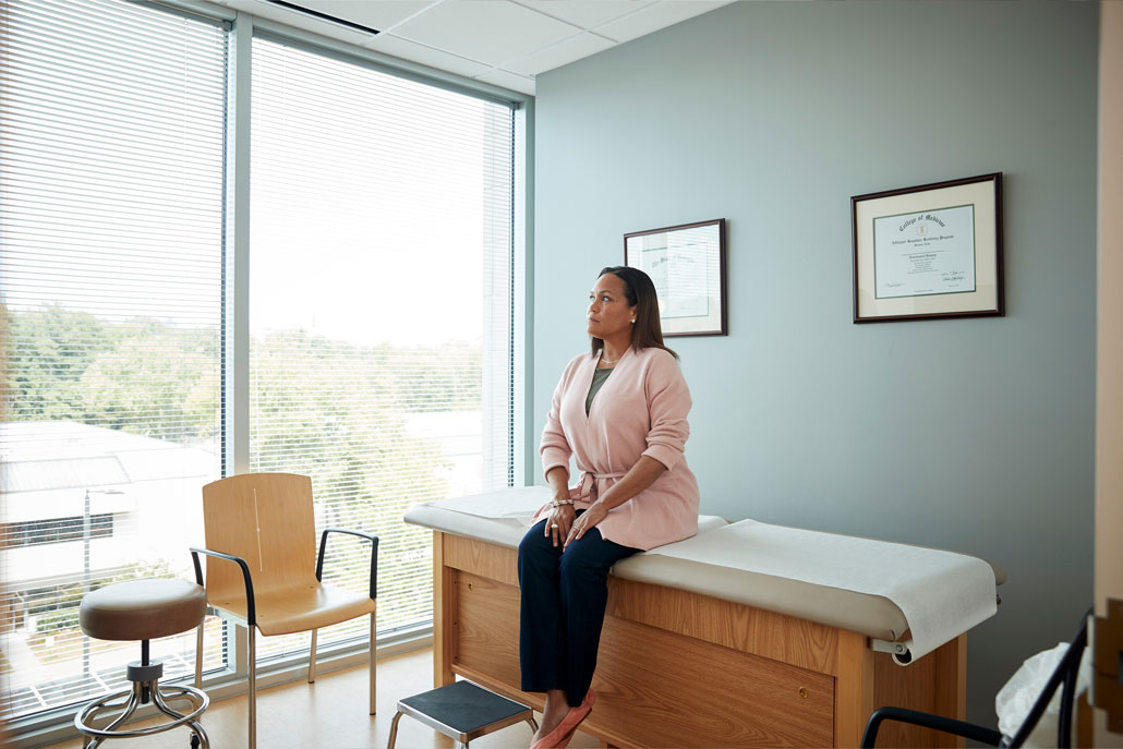 Woman waiting in health care office